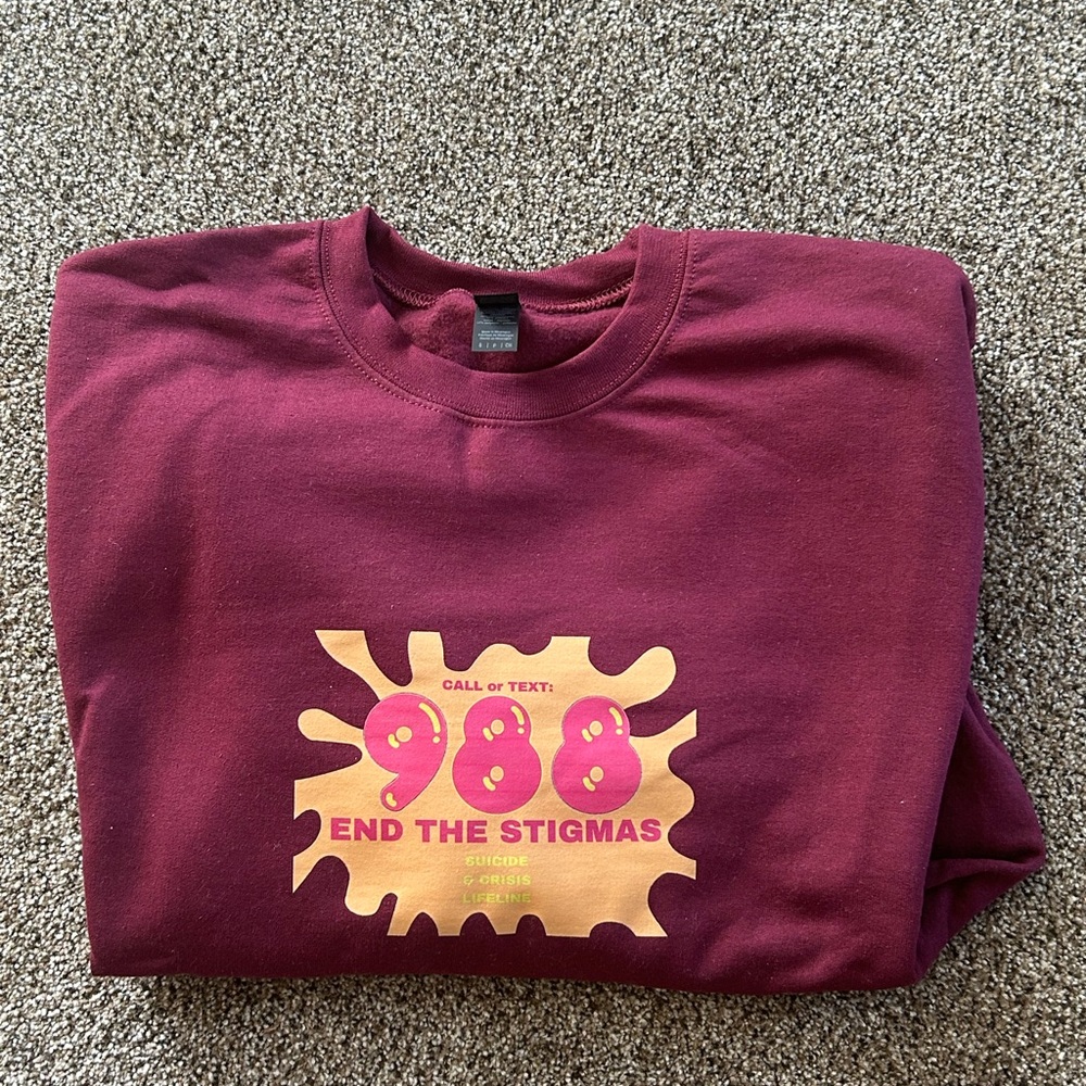 Medium Maroon '988 End The Stigmas' Graphic Sweatshirt